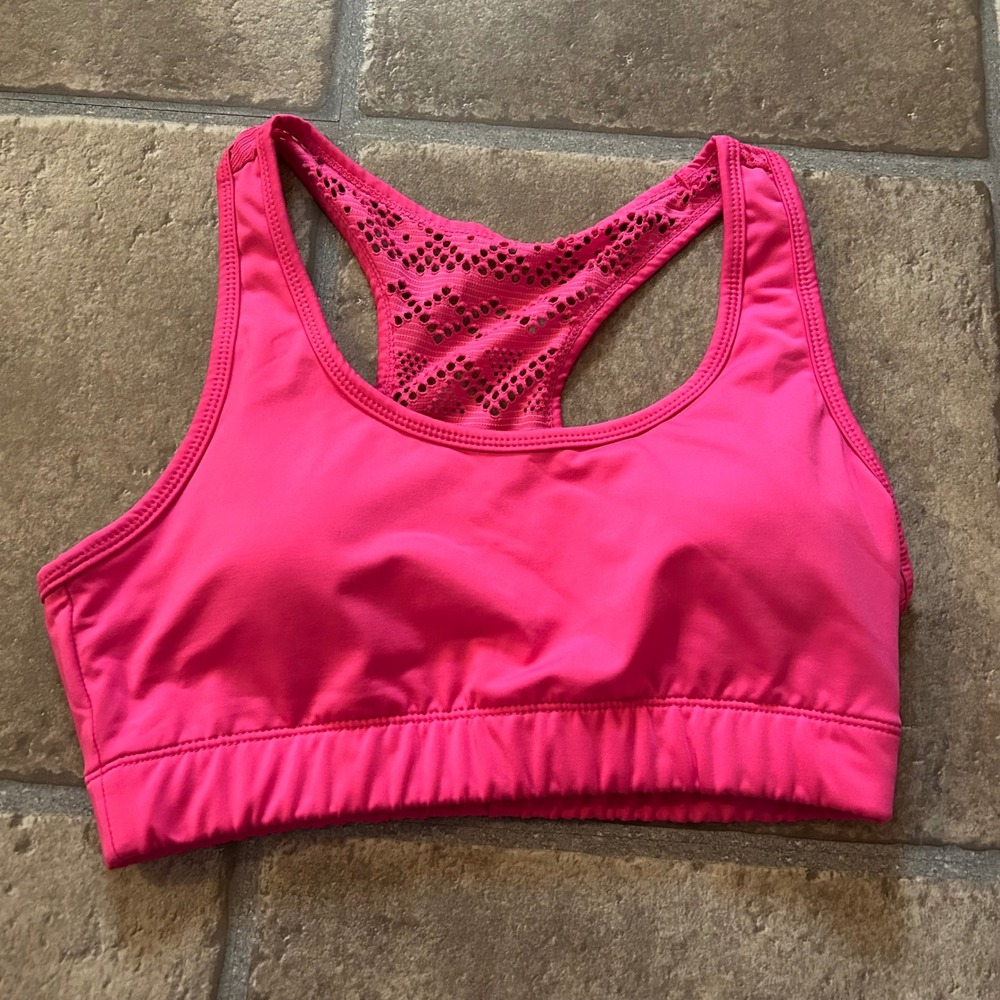Zyia Active Hot Pink Laser Cut Mesh Racerback Sports Bra Medium Impact Gym Top